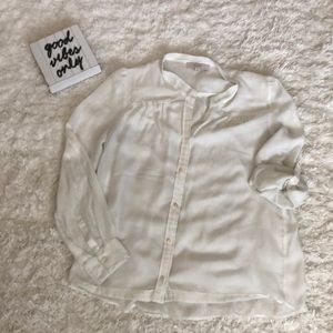 LOFT sheer off white button down shirt size L